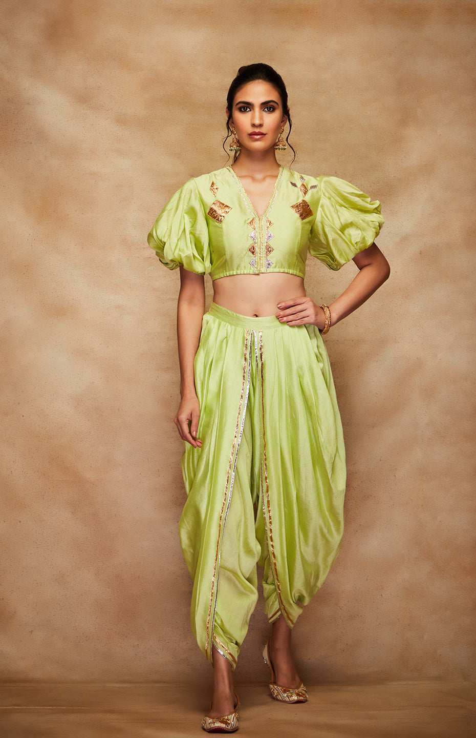 Pista Green Chanderi Silk Gota Blouse