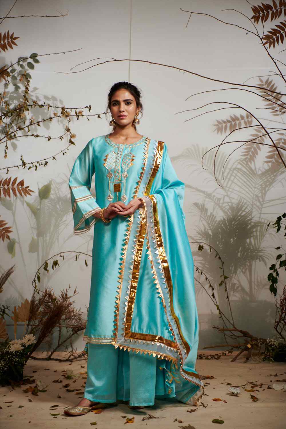 Blue Chanderi Silk Gota Kali Kurta