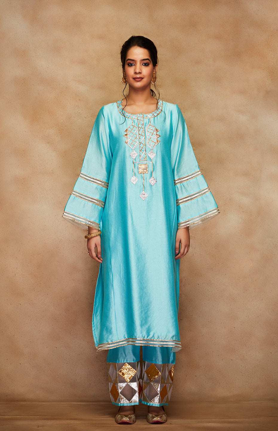 Blue Chanderi Silk Gota Kali Kurta