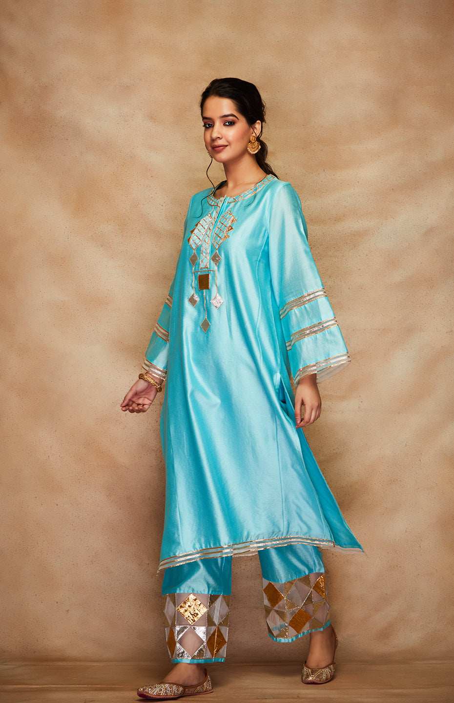 Blue Chanderi Silk Gota Kali Kurta