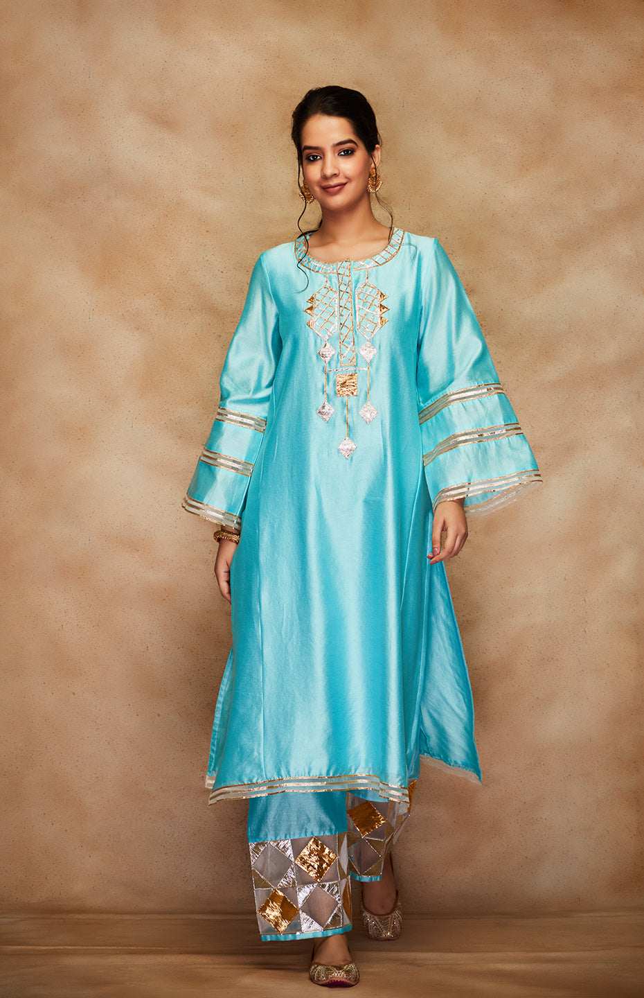 Blue Chanderi Silk Gota Kali Kurta