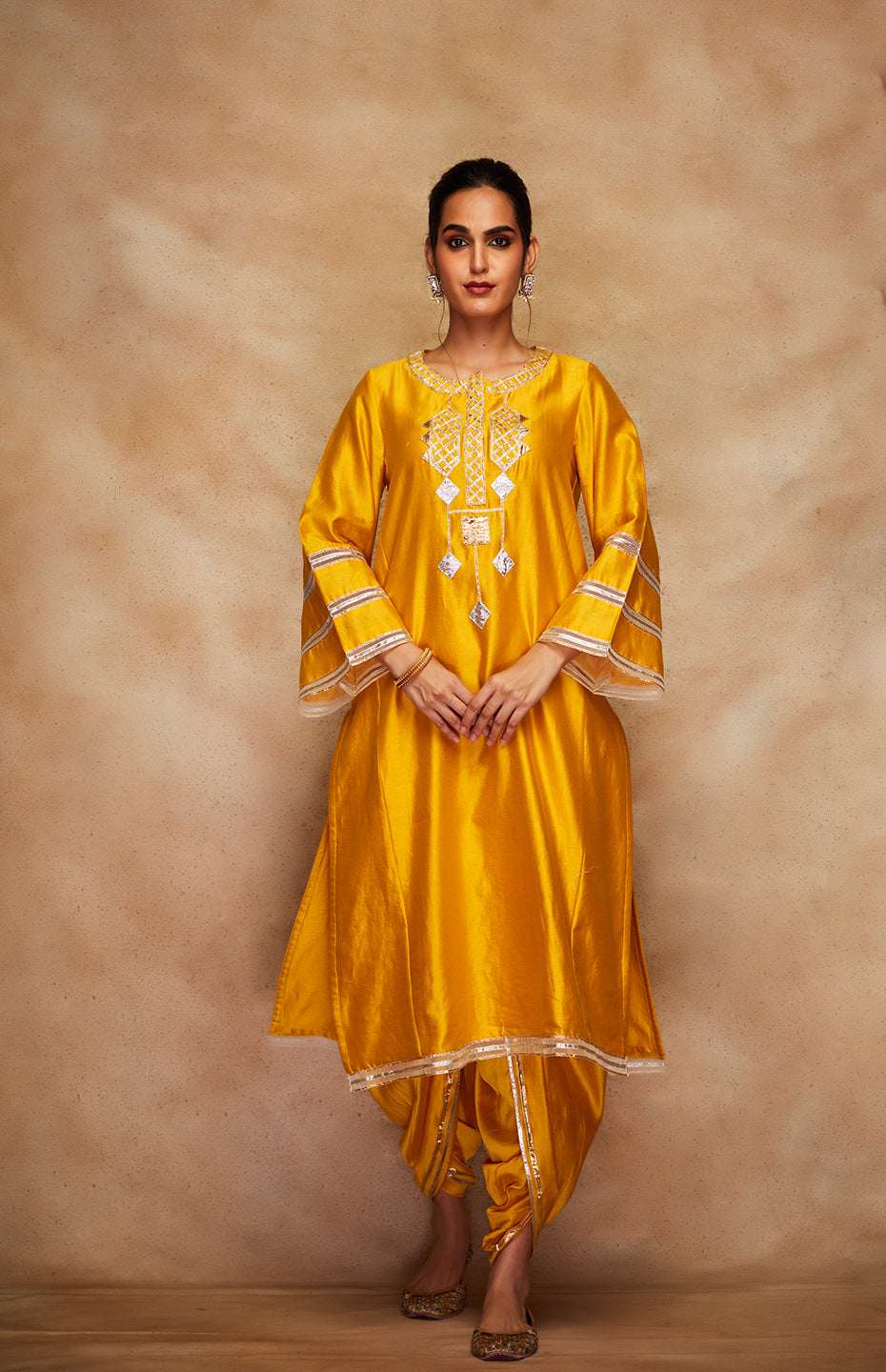 Mustard Chanderi Silk Gota Kali Kurta