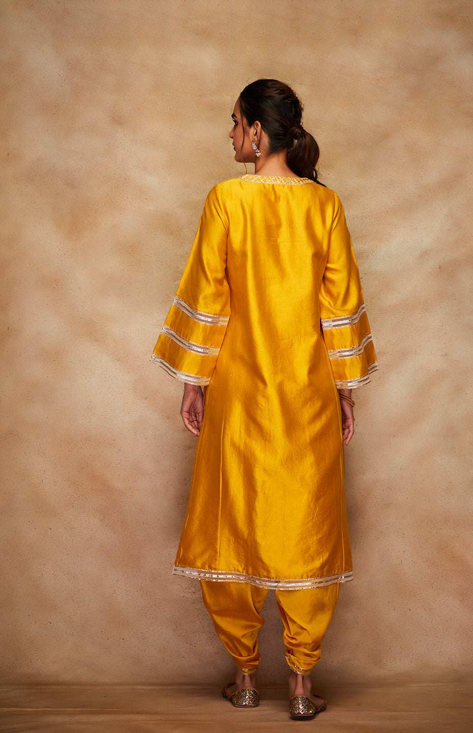 Mustard Chanderi Silk Gota Kali Kurta