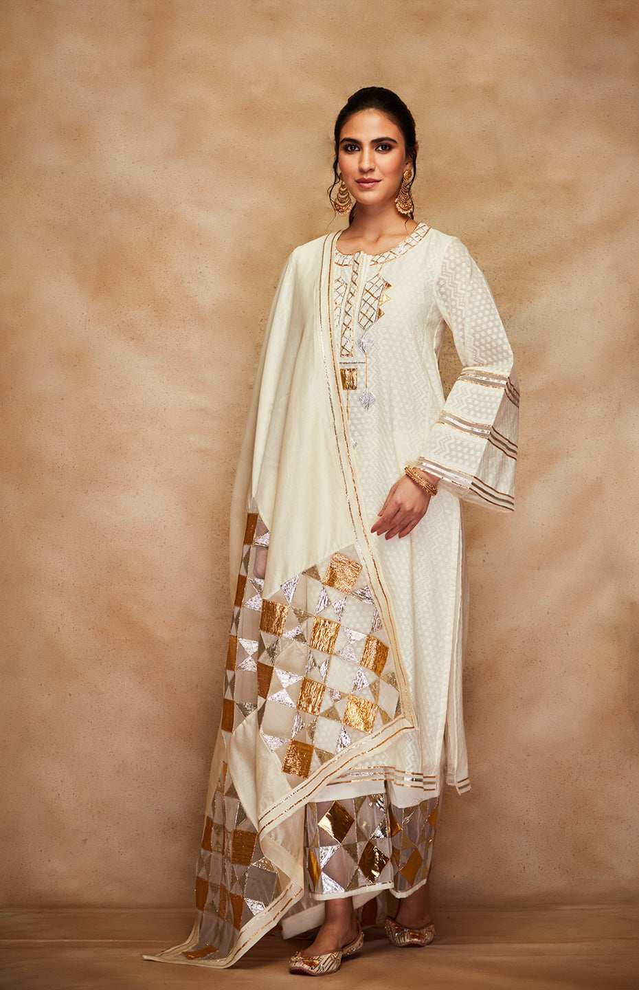 Off White Jamdani Gota Kali Kurta
