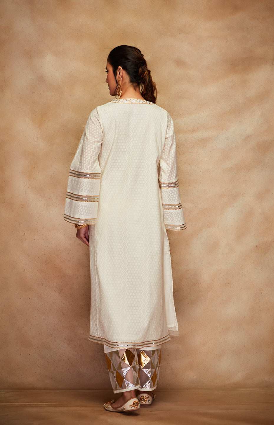 Off White Jamdani Gota Kali Kurta