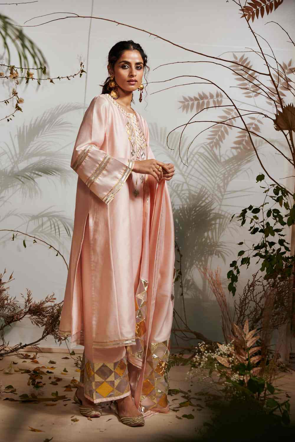 Peach Chanderi Silk Gota Kali Kurta
