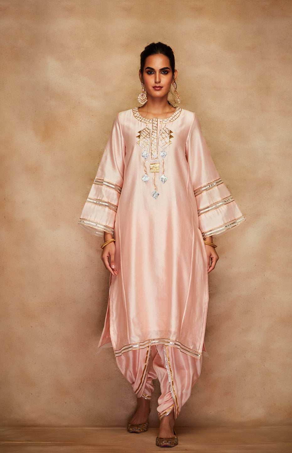 Peach Chanderi Silk Gota Kali Kurta