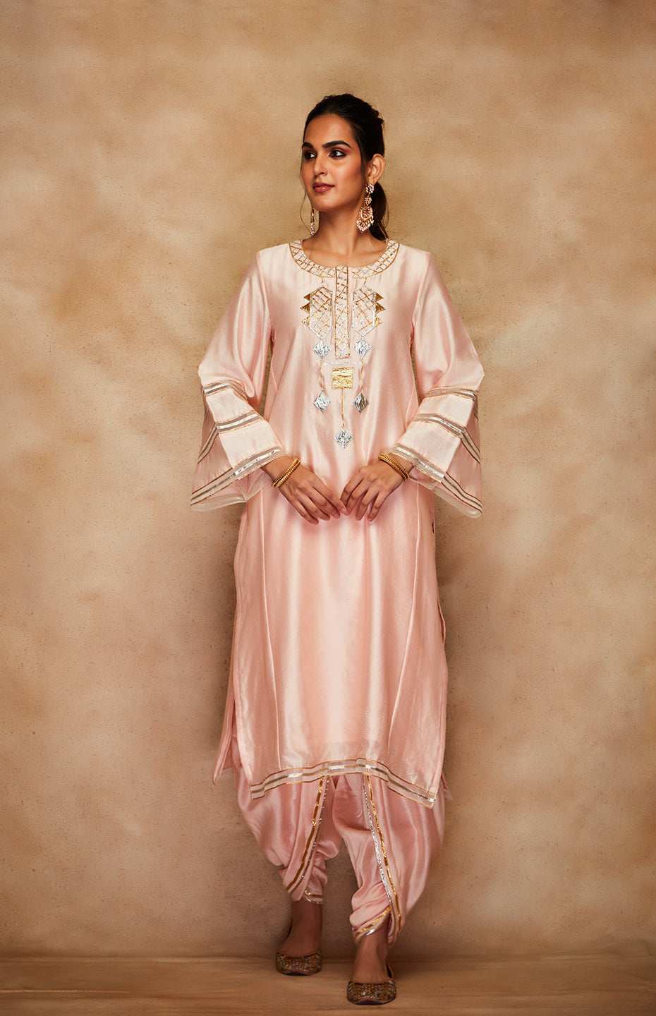 Peach Chanderi Silk Gota Kali Kurta