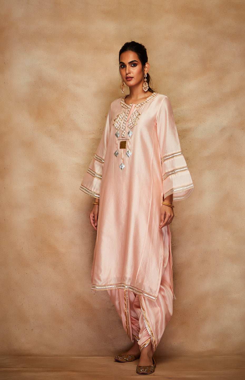 Peach Chanderi Silk Gota Kali Kurta