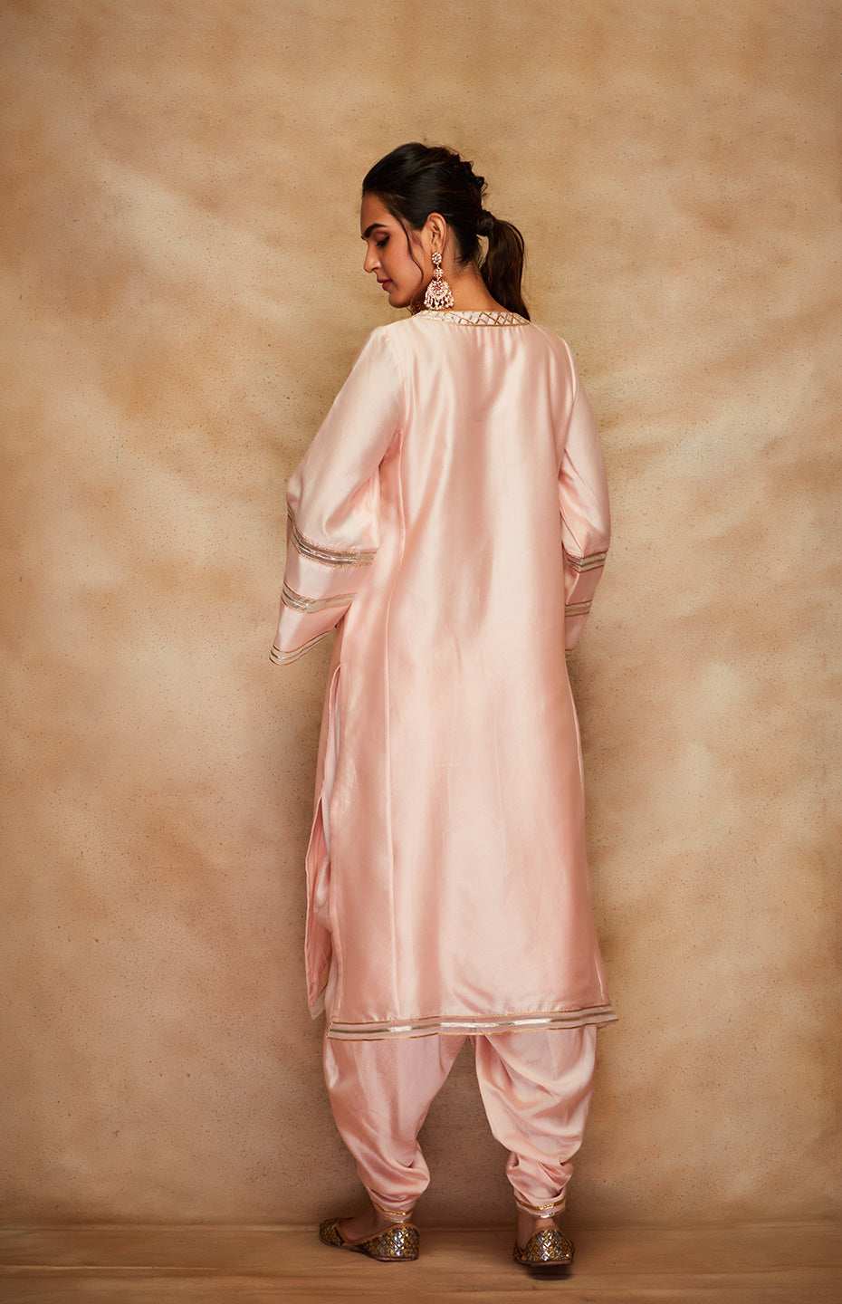 Peach Chanderi Silk Gota Kali Kurta