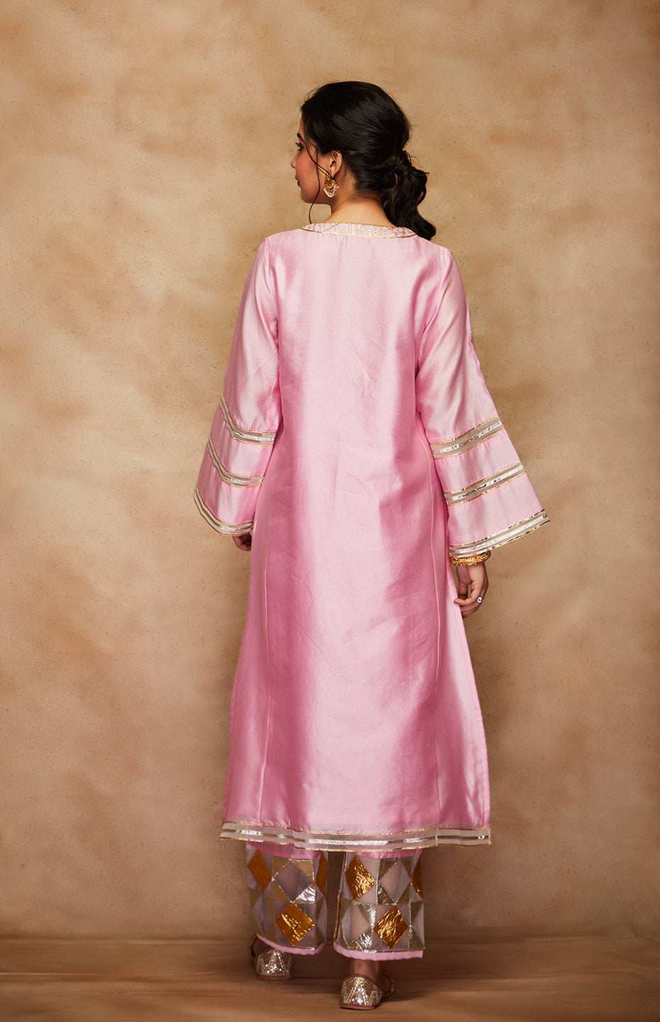 Pink Chanderi Silk Gota Kali Kurta