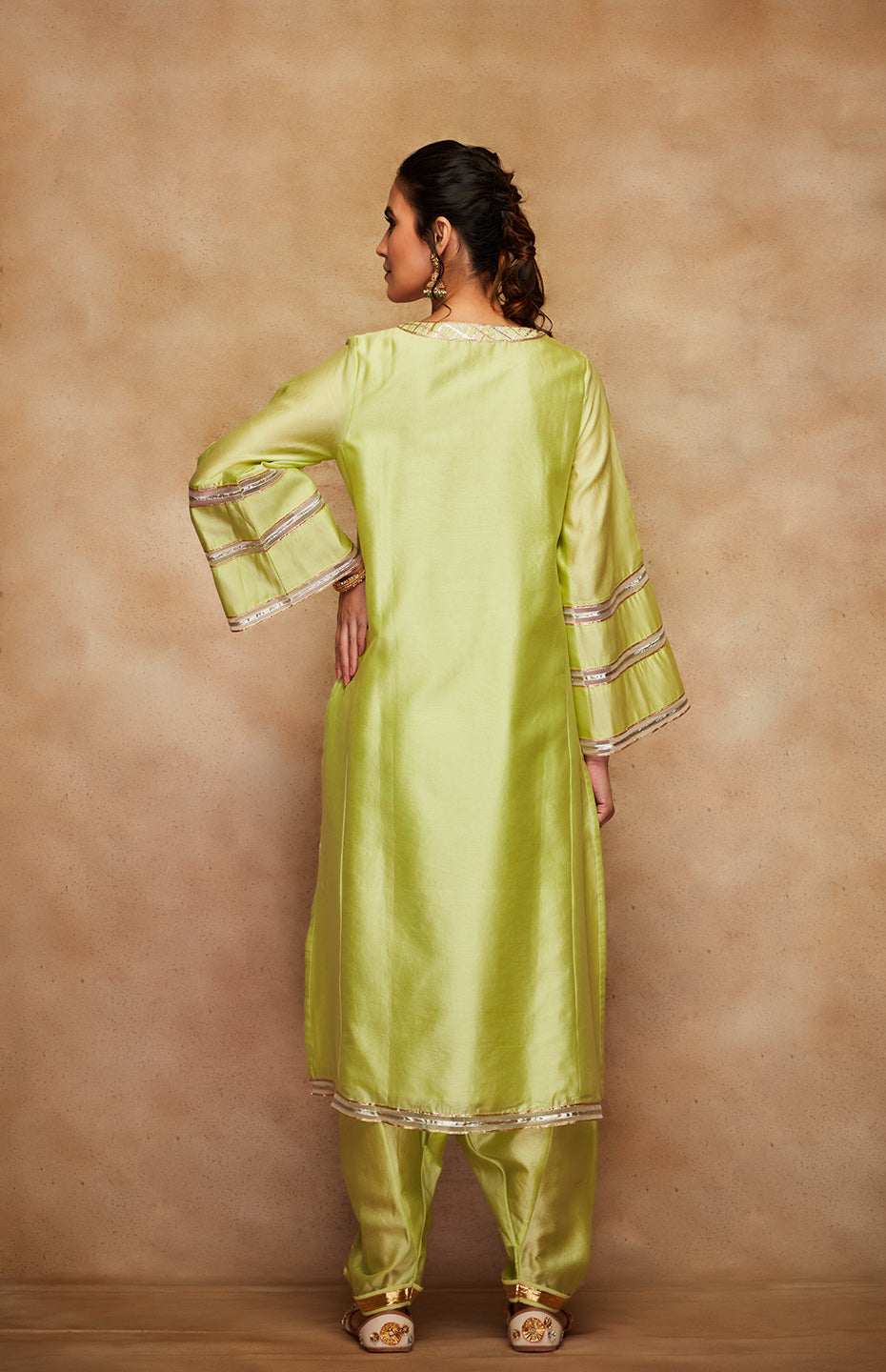 Pista Green Chanderi Silk Gota Kali Kurta