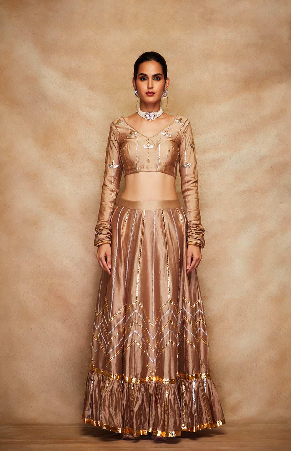 Antique Gold Chanderi Silk Gota Chuddi Blouse