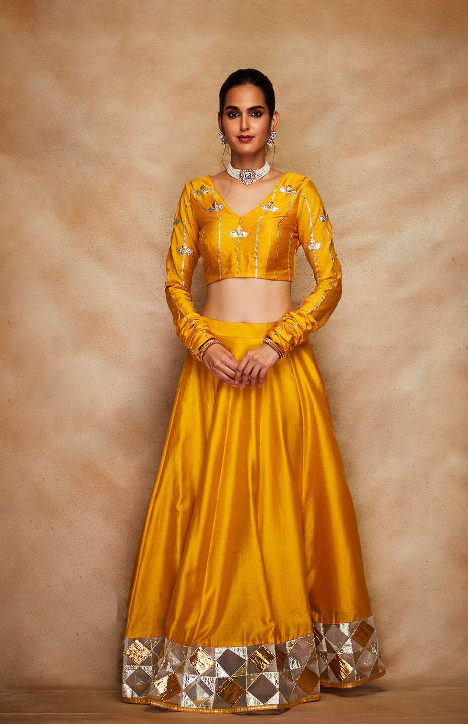 Mustard Chanderi Silk Gota Chuddi Blouse