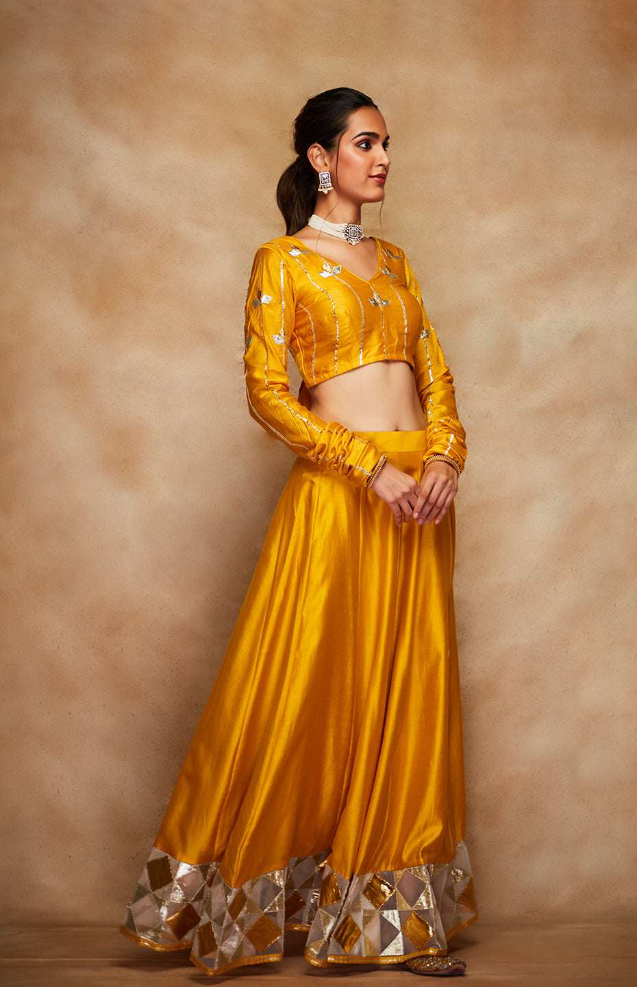 Mustard Chanderi Silk Gota Chuddi Blouse