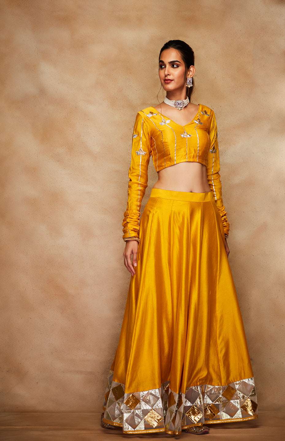 Mustard Chanderi Silk Gota Chuddi Blouse