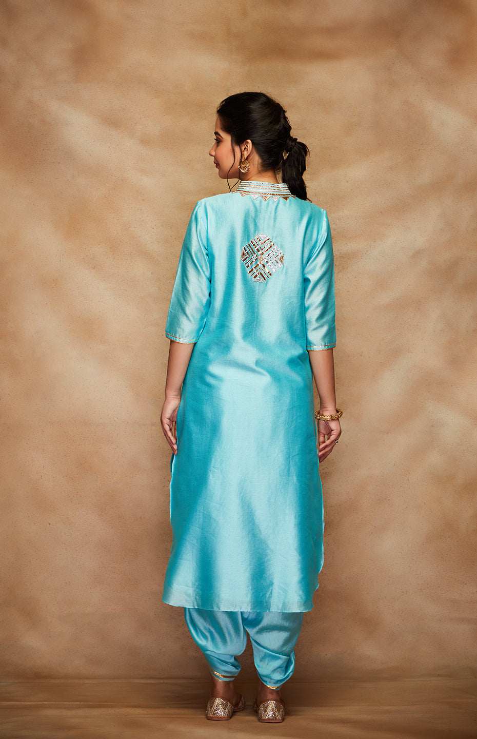 Blue Chanderi Silk Gota A Line Kurta