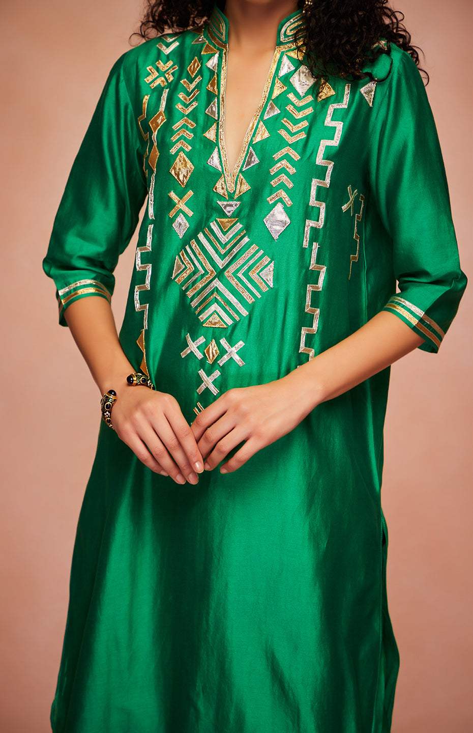 Green Chanderi Silk A Line Kurta