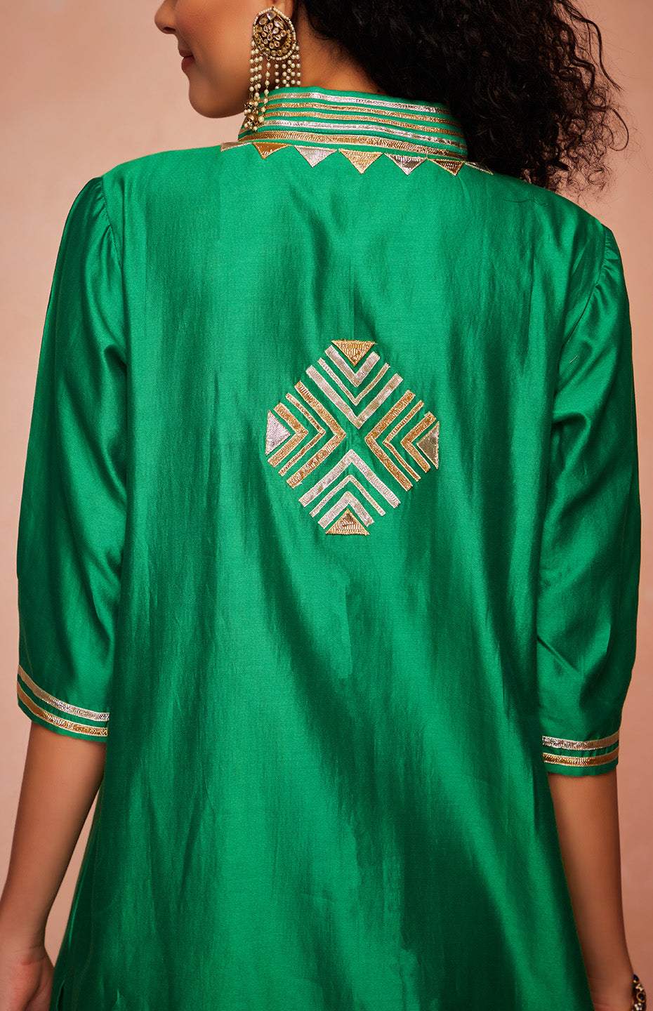 Green Chanderi Silk A Line Kurta