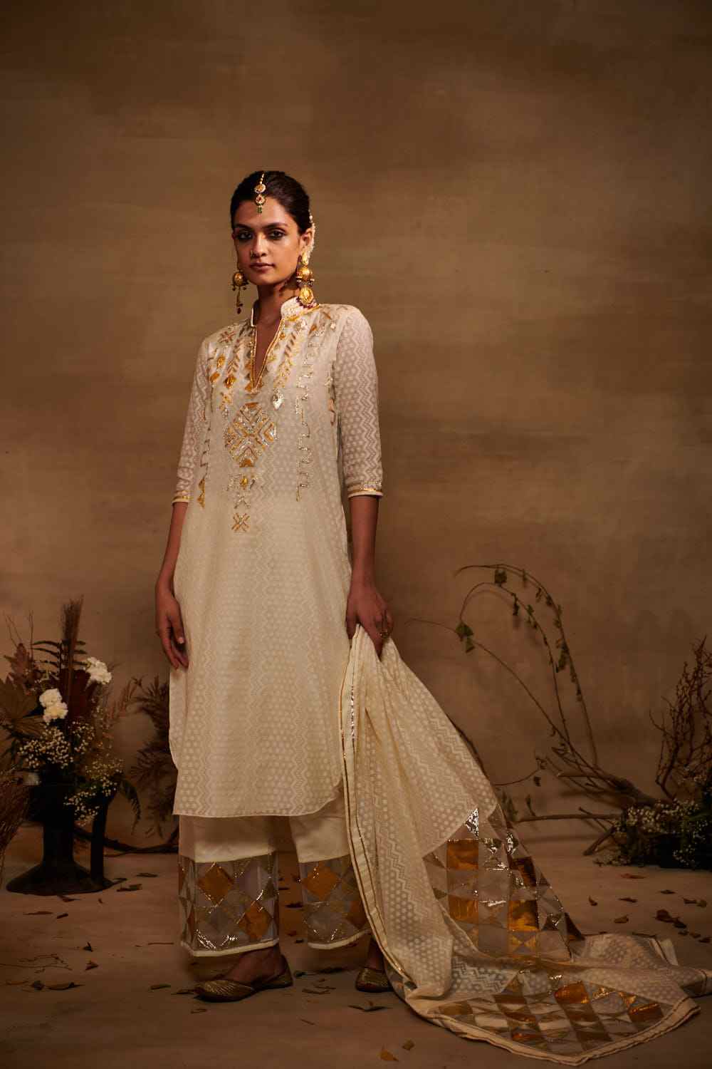 Off White Jamdani A Line Kurta
