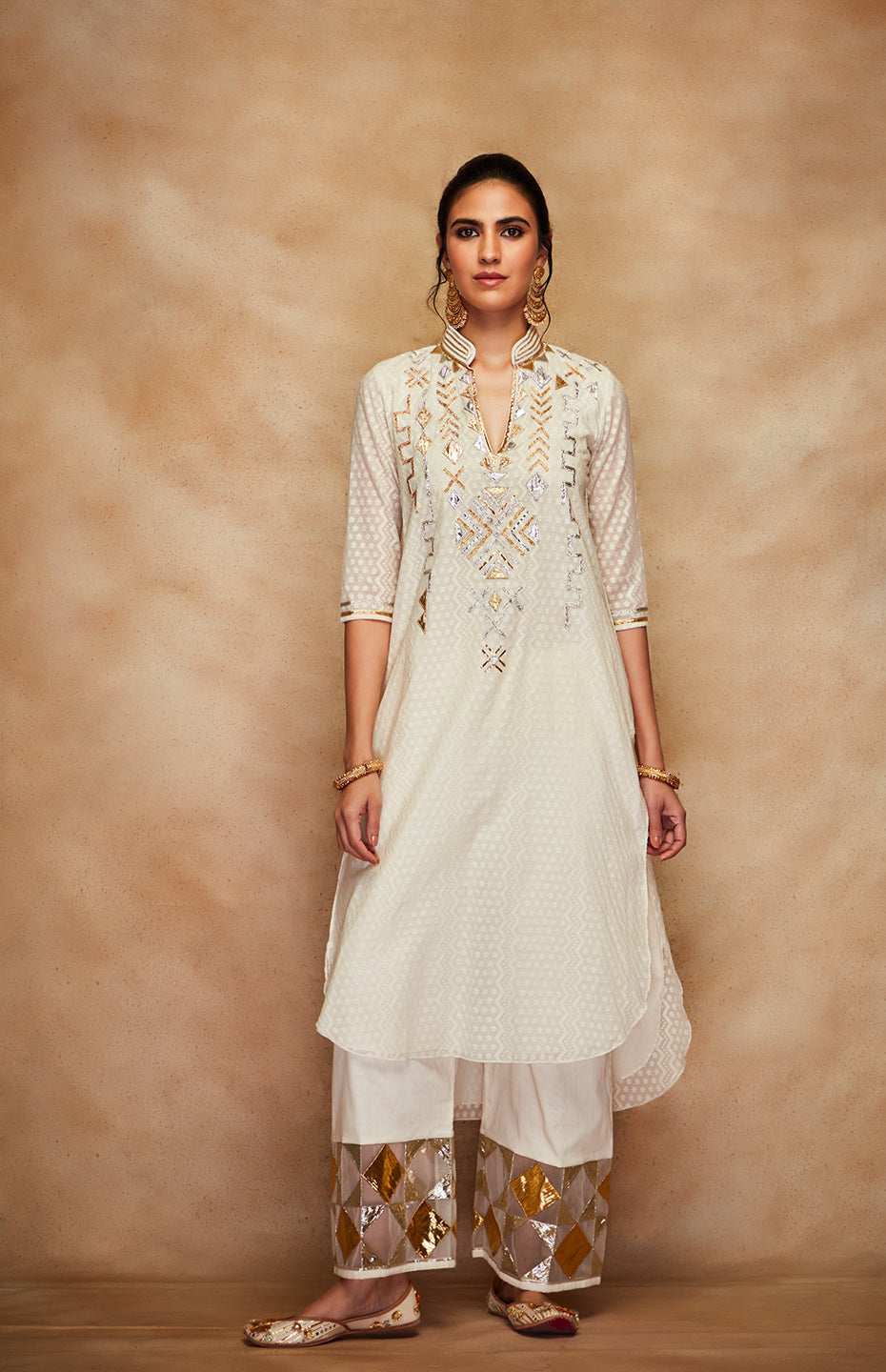 Off White Jamdani A Line Kurta