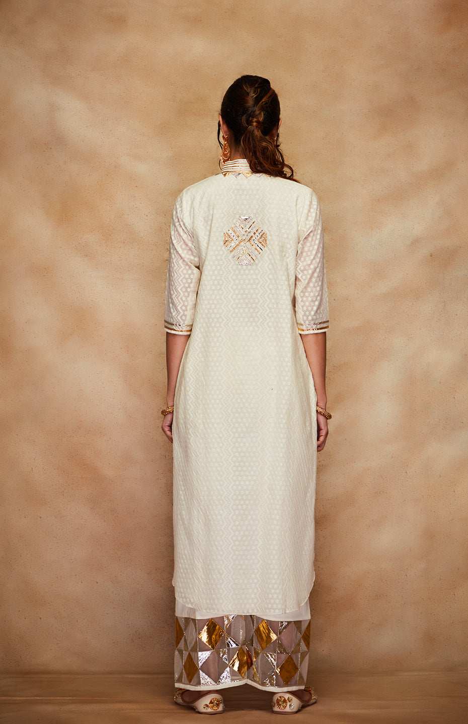 Off White Jamdani A Line Kurta