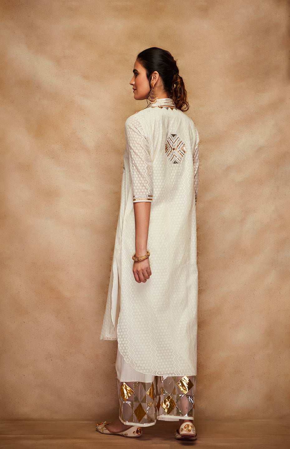 Off White Jamdani A Line Kurta