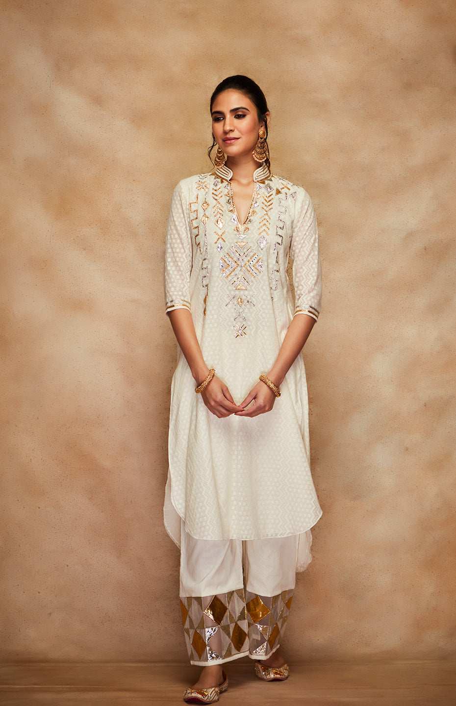Off White Jamdani A Line Kurta
