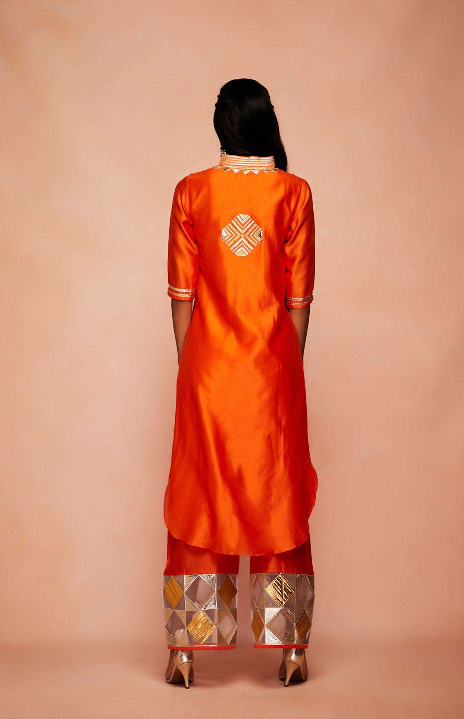 Orange Chanderi Silk A Line Kurta