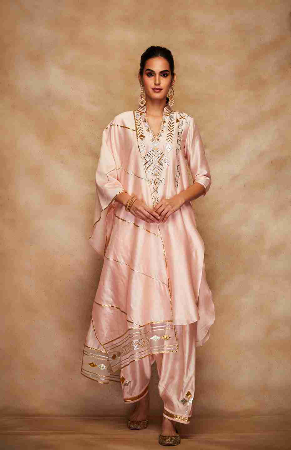 Peach Chanderi Silk A Line Kurta