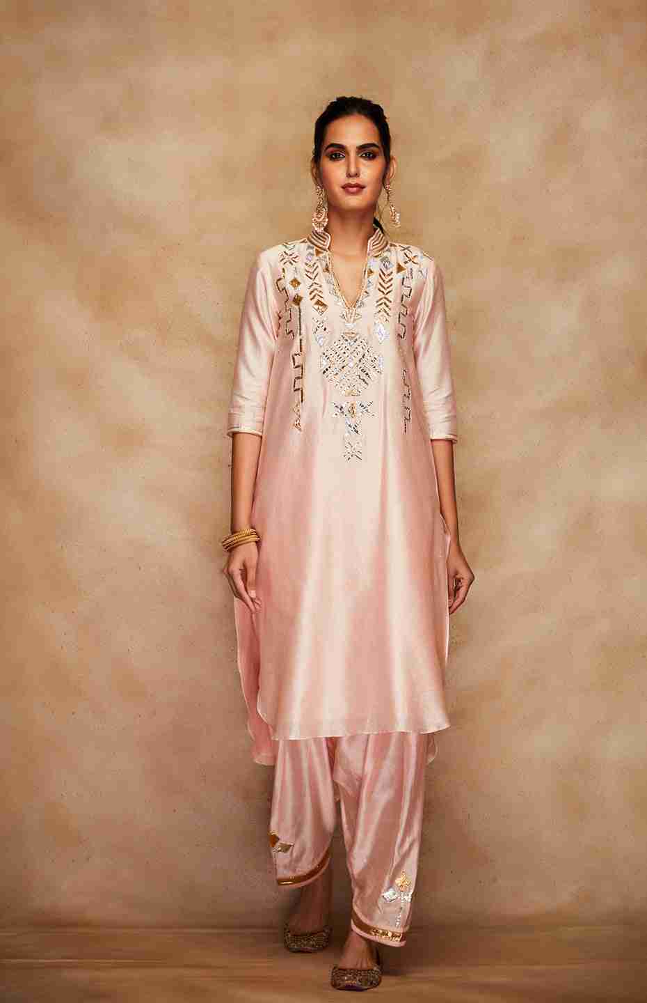 Peach Chanderi Silk A Line Kurta