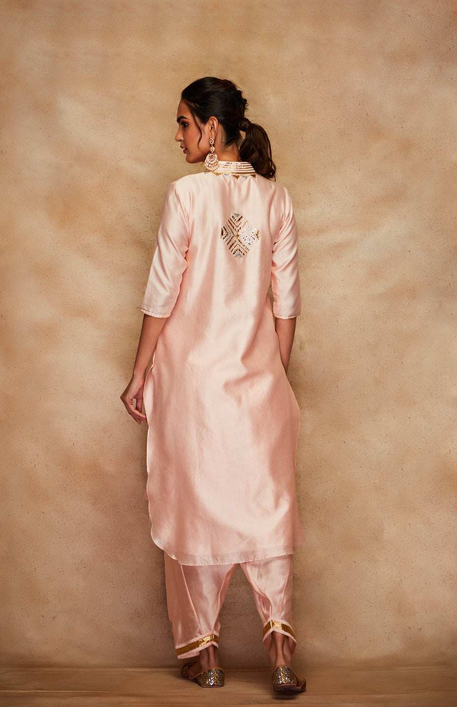 Peach Chanderi Silk A Line Kurta