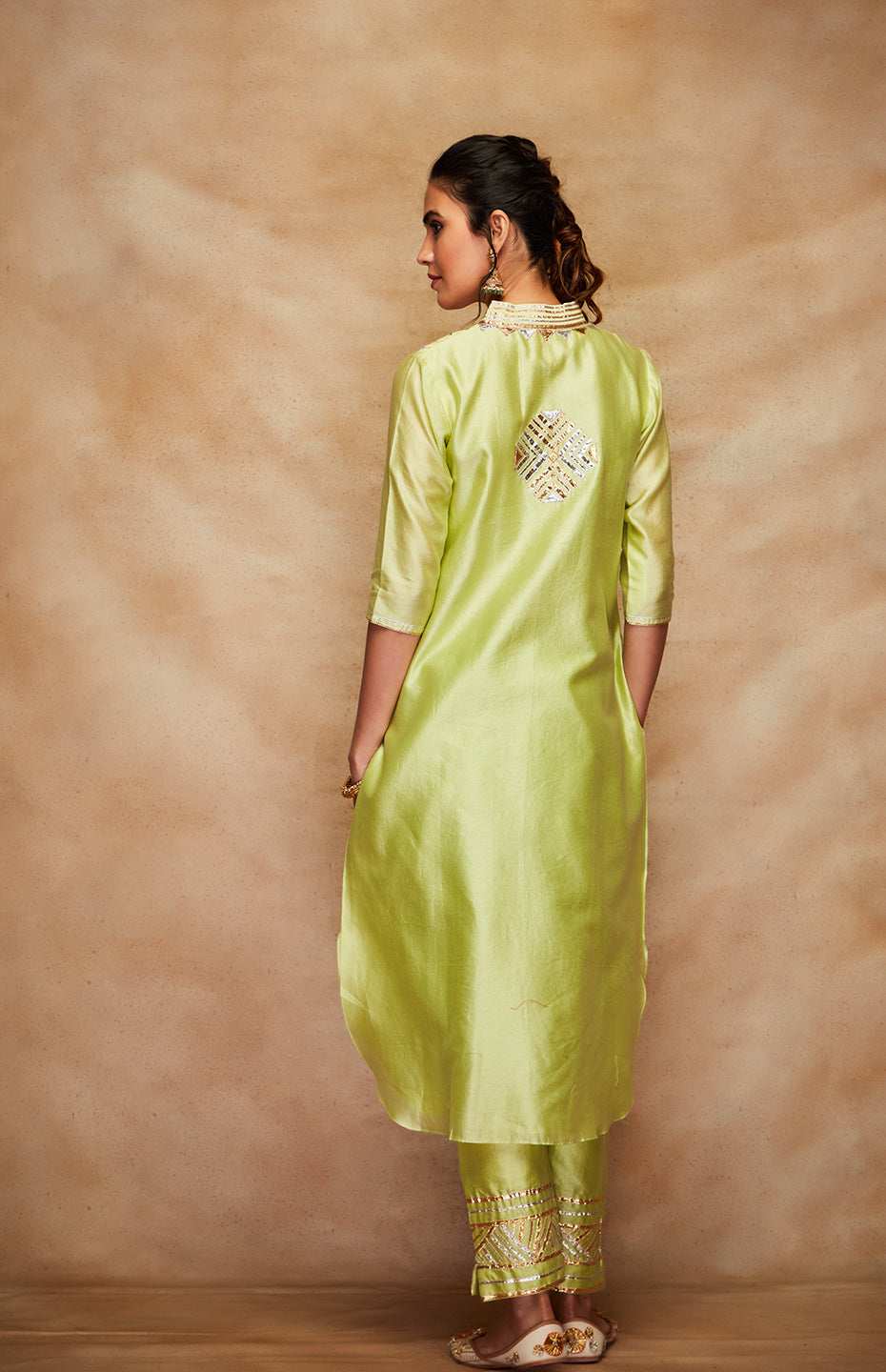 Pista Green Chanderi Silk Gota A Line Kurta