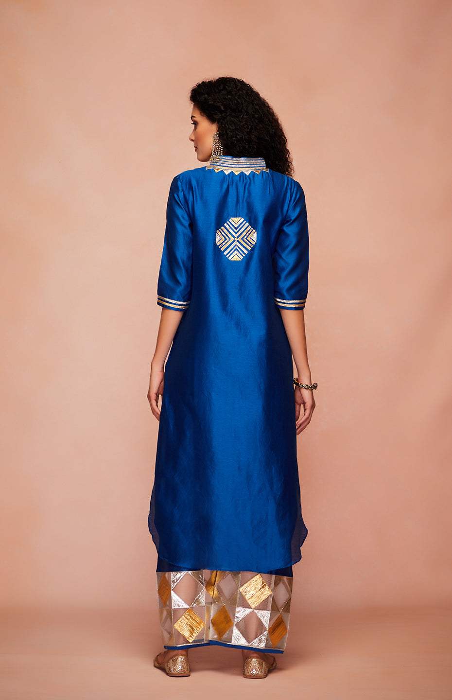 Royal Blue Chanderi Silk Gota A Line Kurta