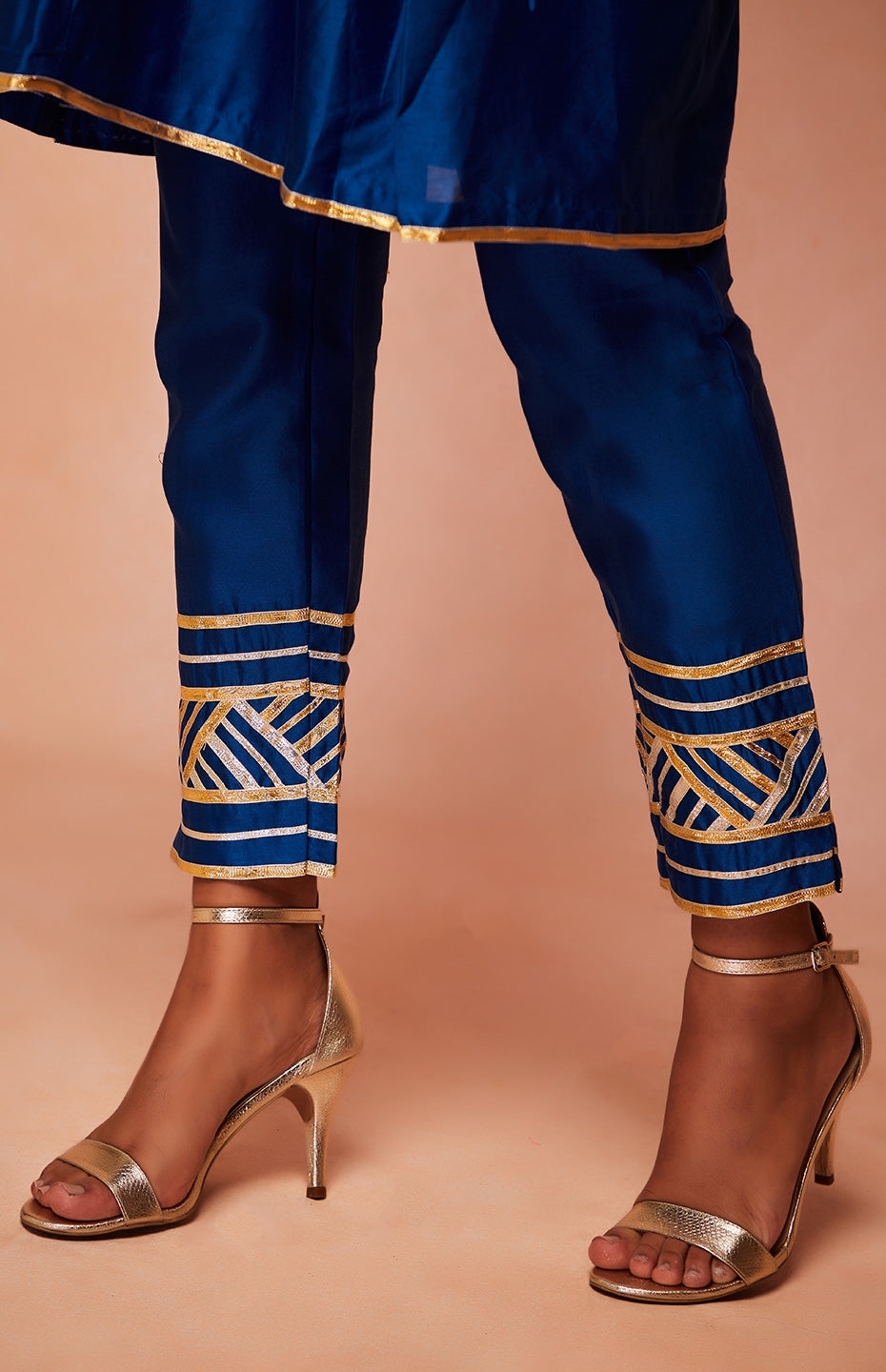 Royal Blue Chanderi Silk Gota Pencil Pants