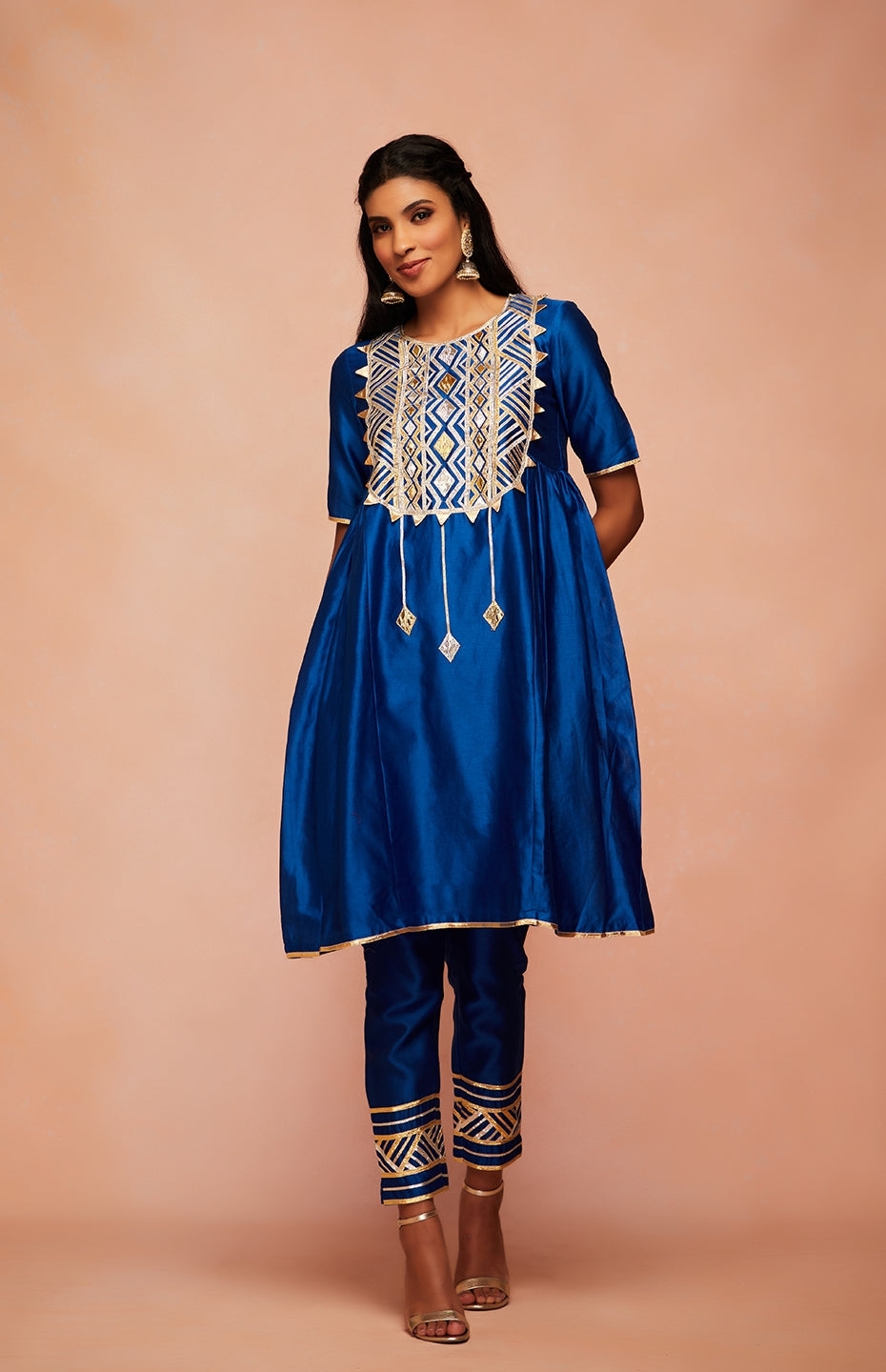 Royal Blue Chanderi Silk Gota Pencil Pants