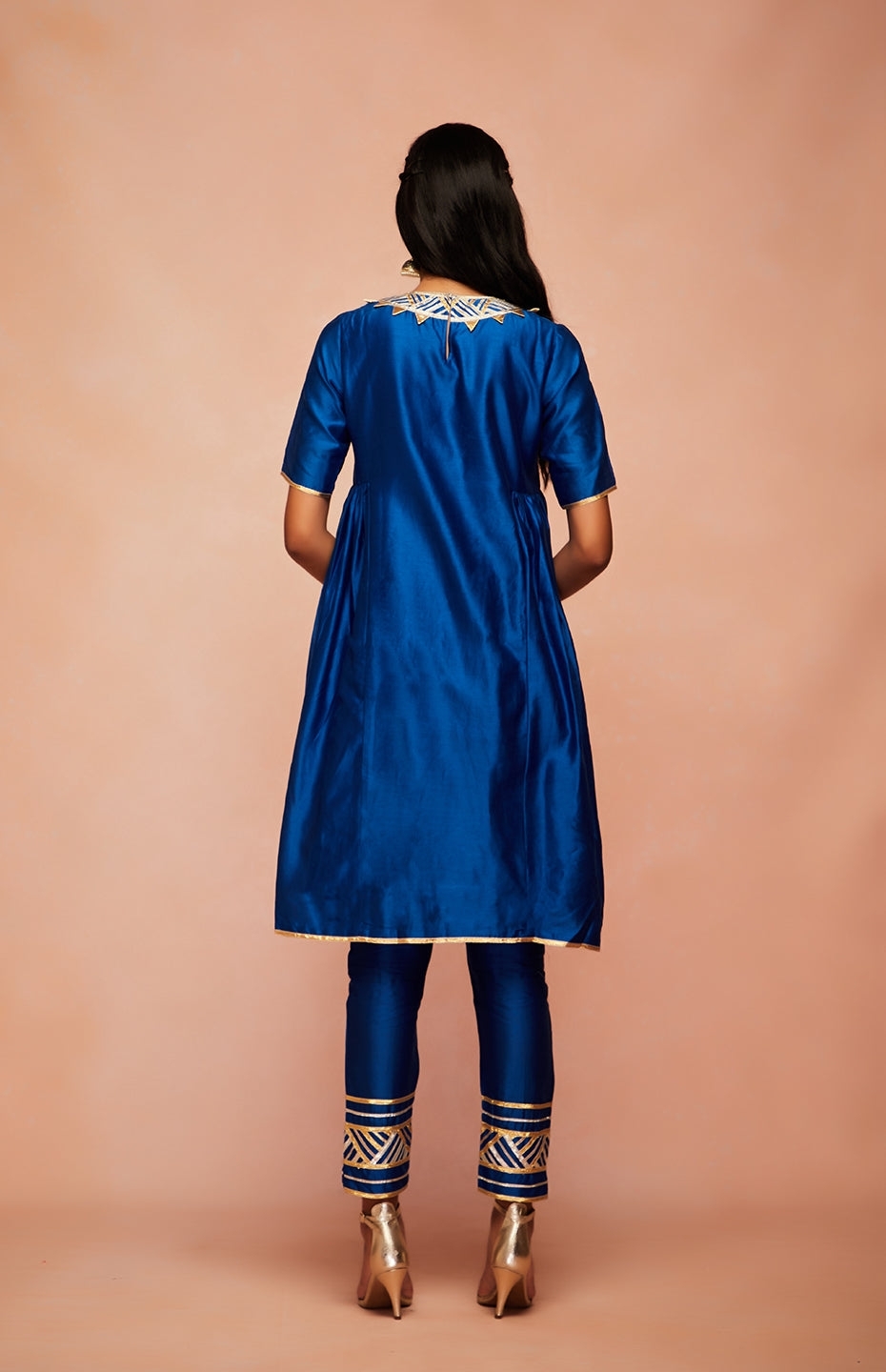 Royal Blue Chanderi Silk Gota Pencil Pants