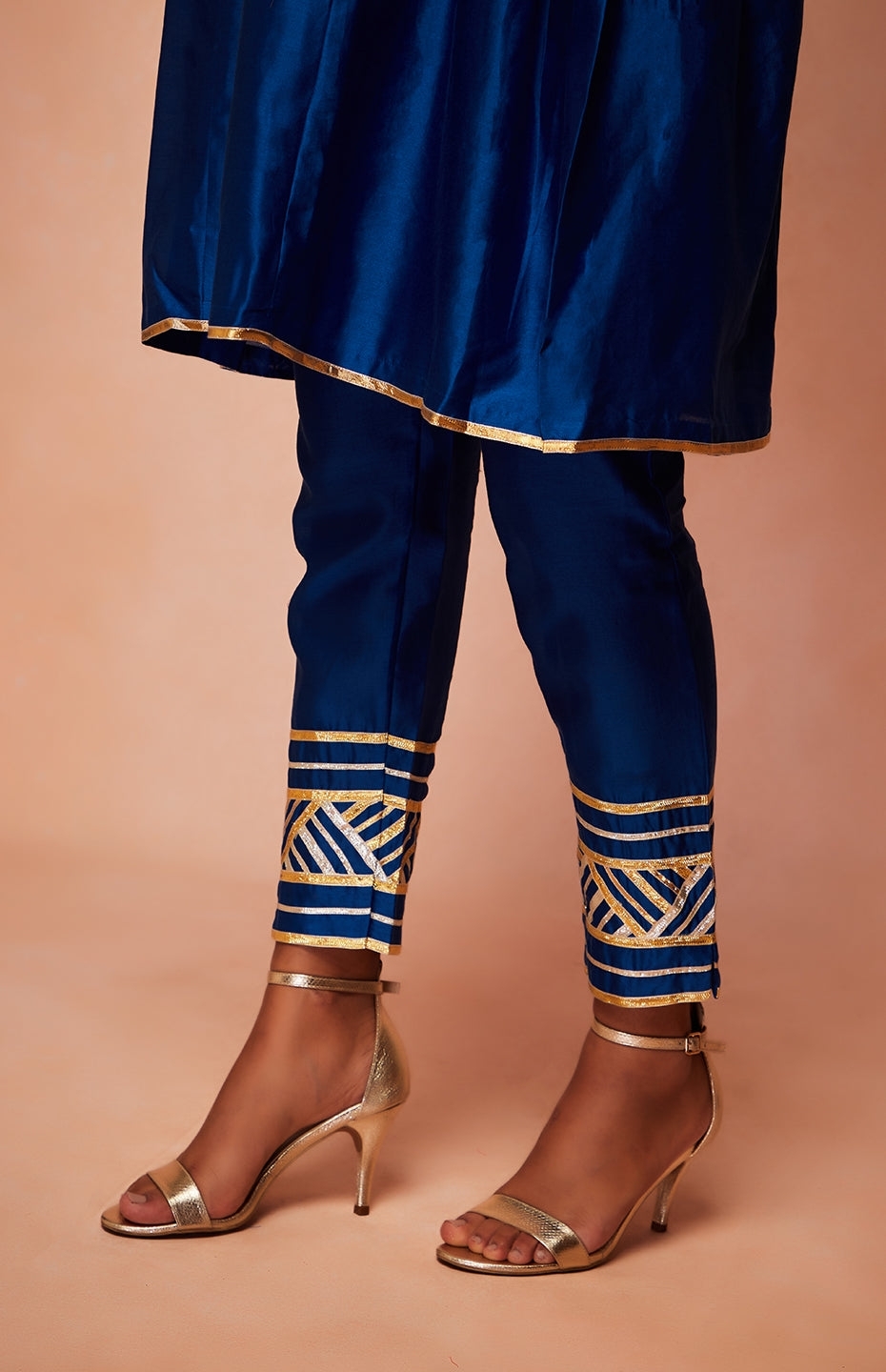 Royal Blue Chanderi Silk Gota Pencil Pants