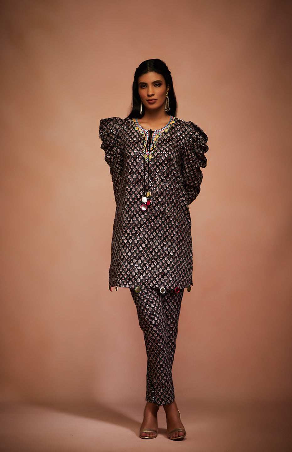 Black Tribal Mirror Pencil Pants