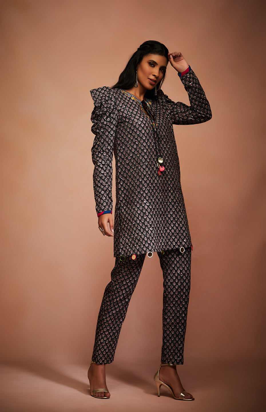 Black Tribal Mirror Pencil Pants