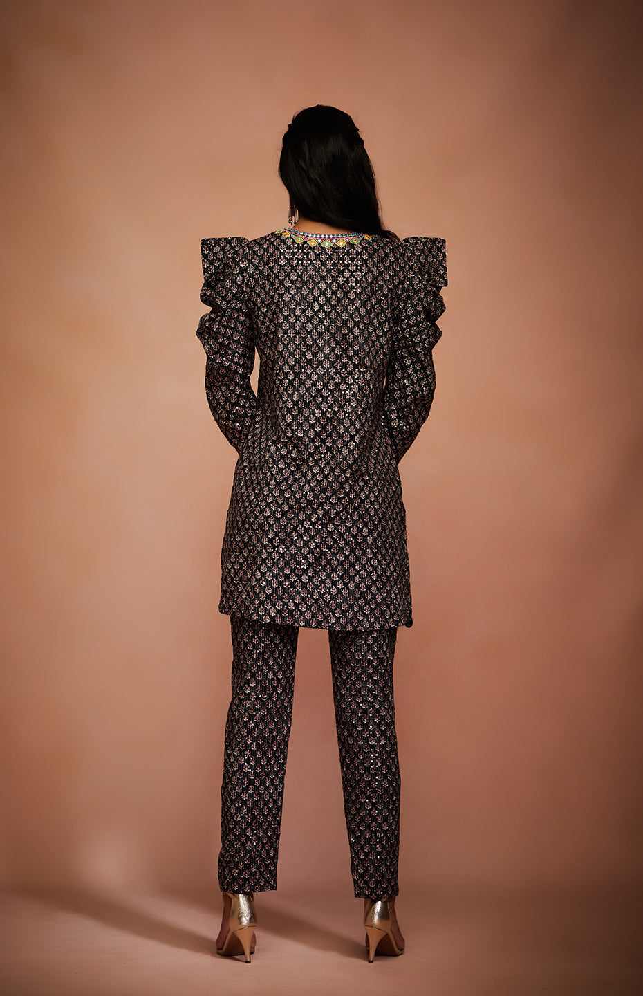 Black Tribal Mirror Pencil Pants