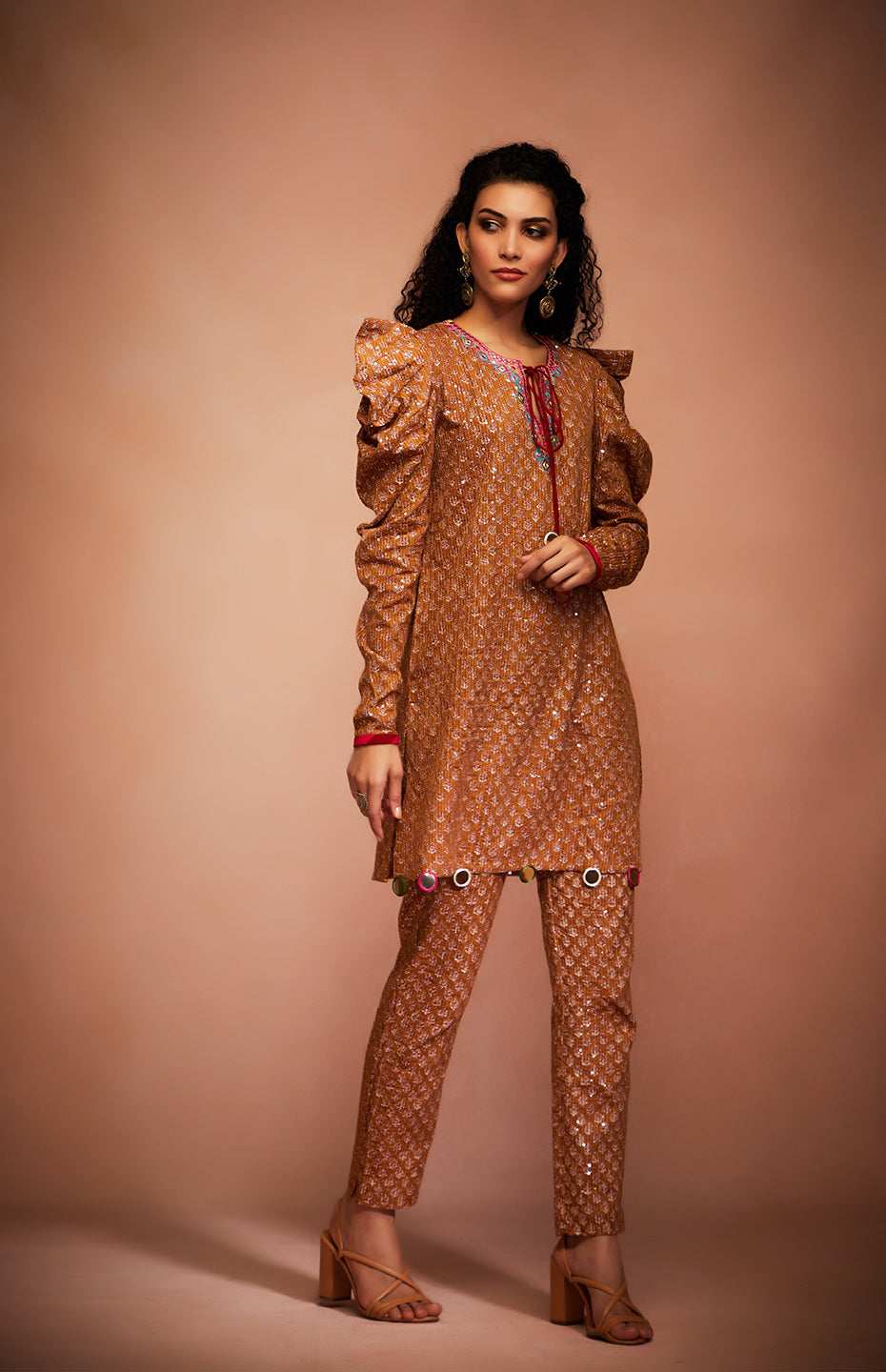 Mustard Tribal Sequins Pencil Pants