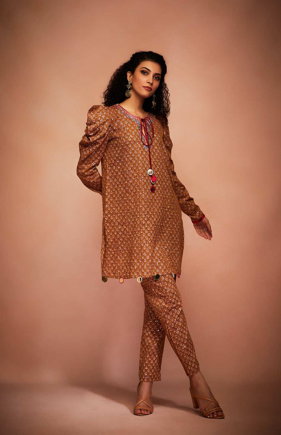 Mustard Tribal Sequins Pencil Pants