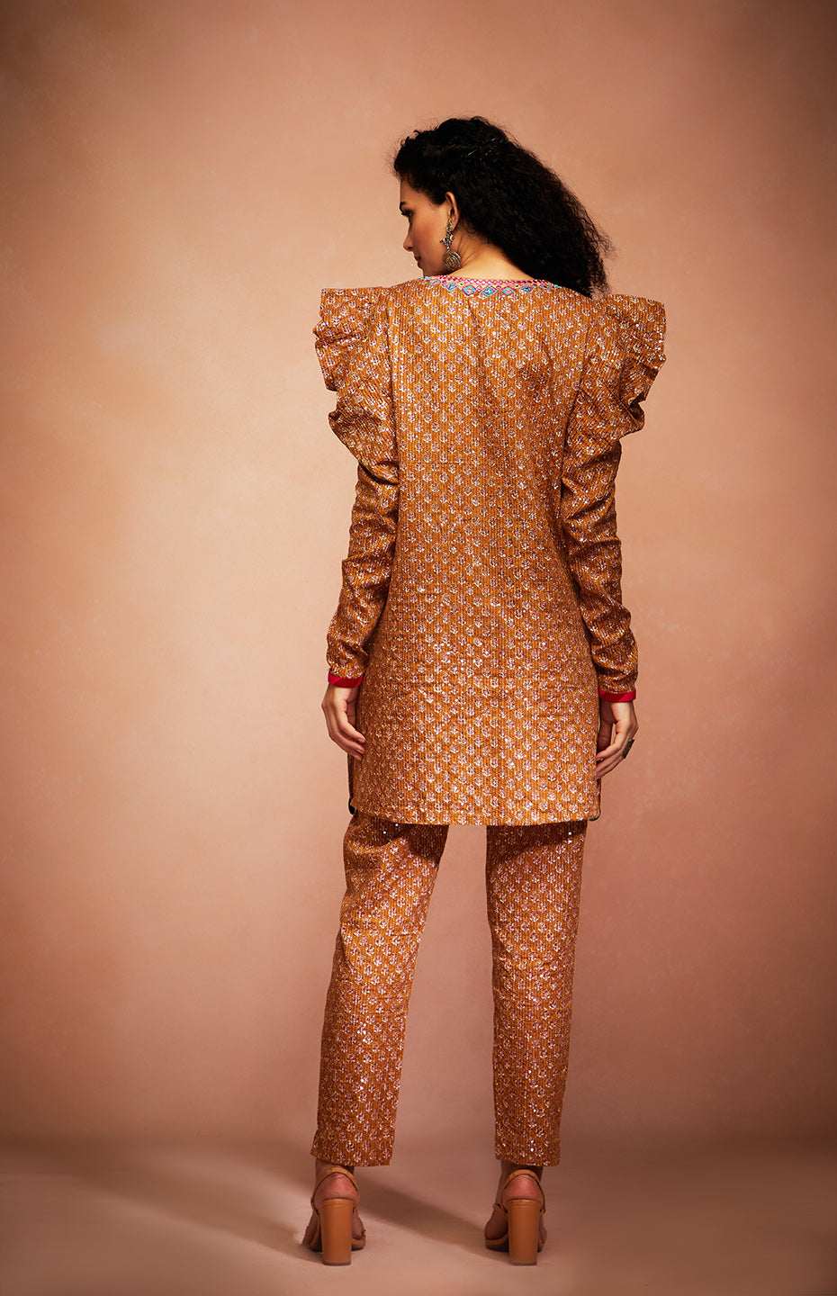 Mustard Tribal Sequins Pencil Pants