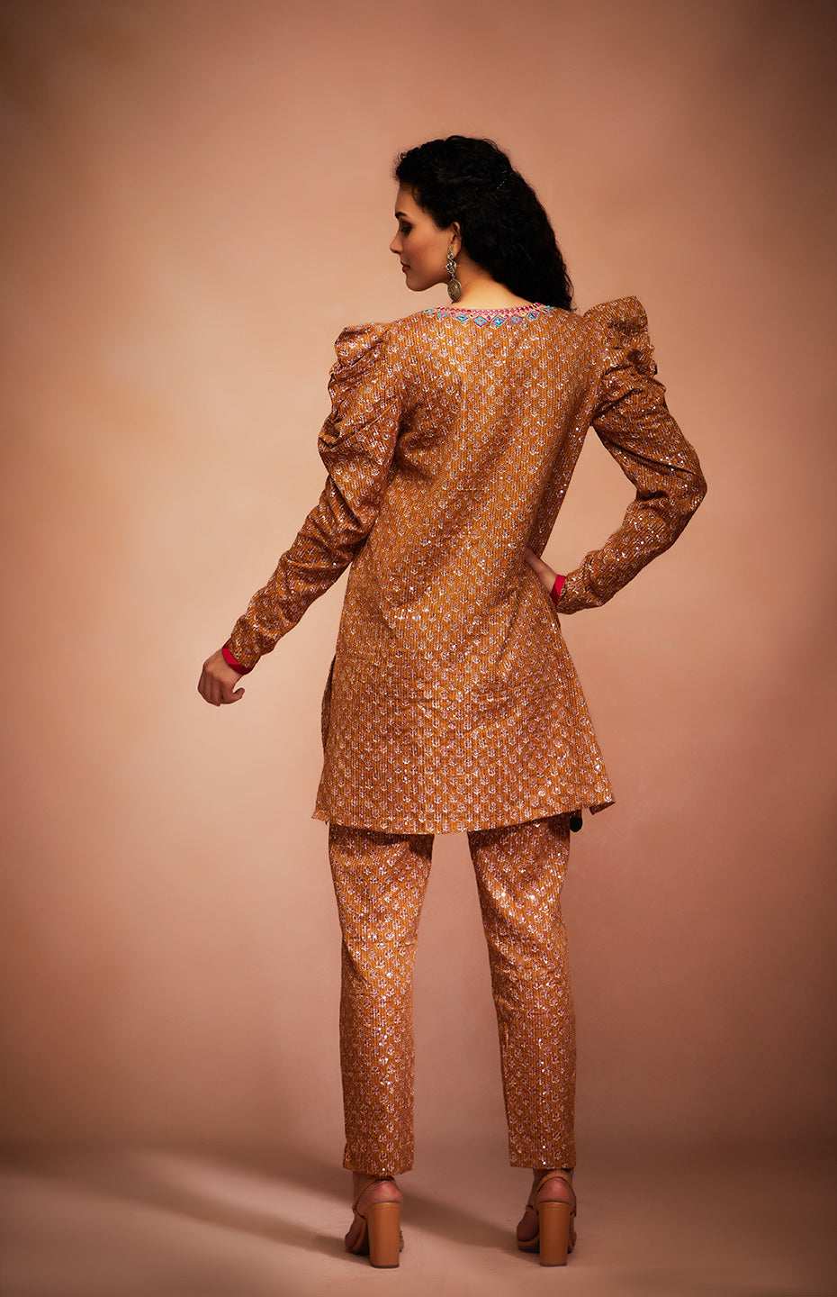 Mustard Tribal Sequins Pencil Pants