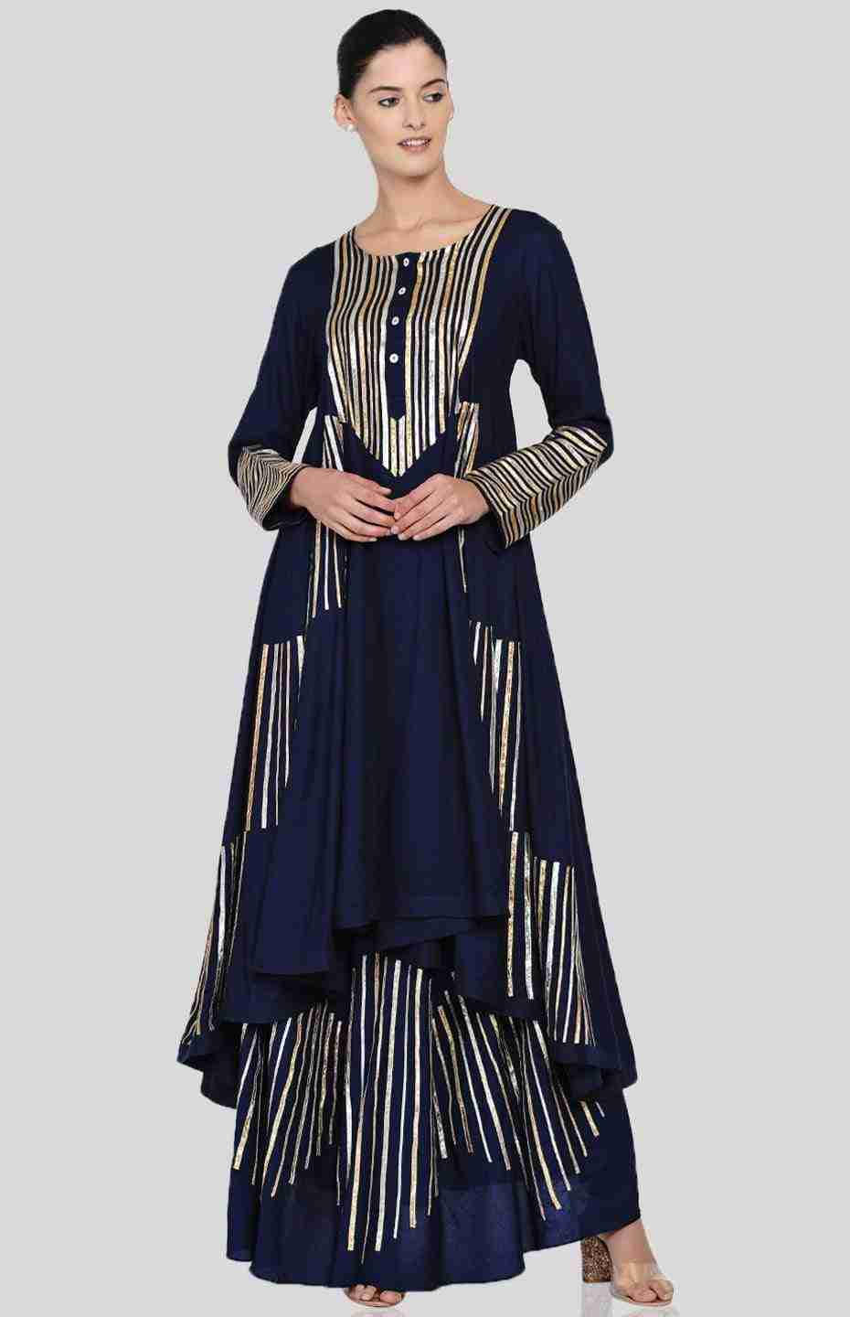 Navy Blue Barcode Circular Skirt