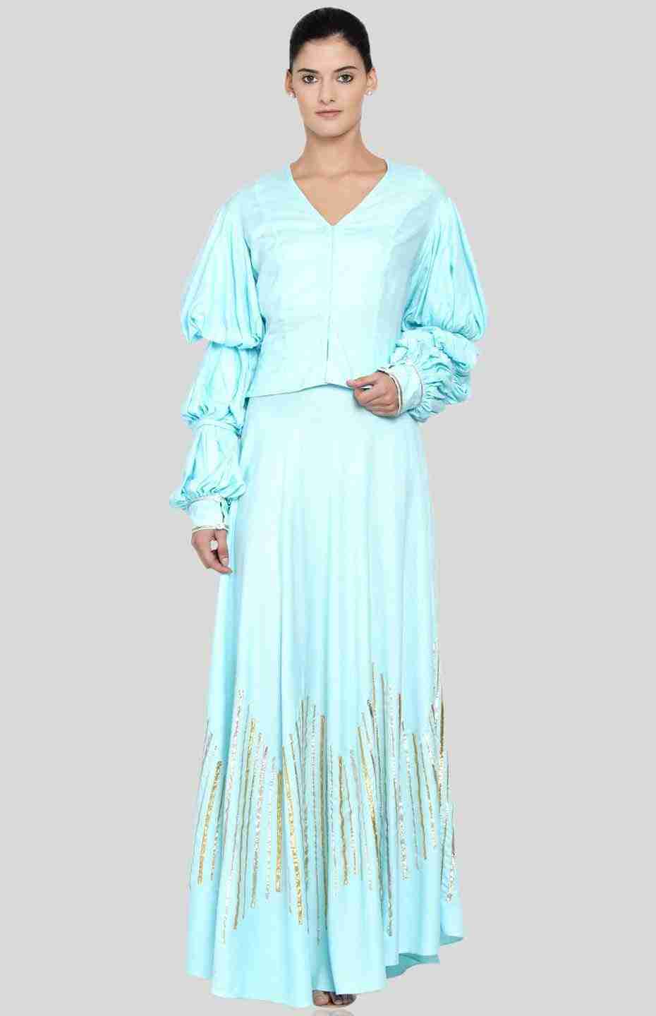 Pastel Blue Barcode Circular Skirt