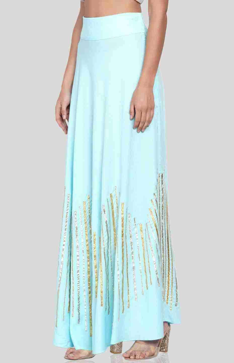 Pastel Blue Barcode Circular Skirt