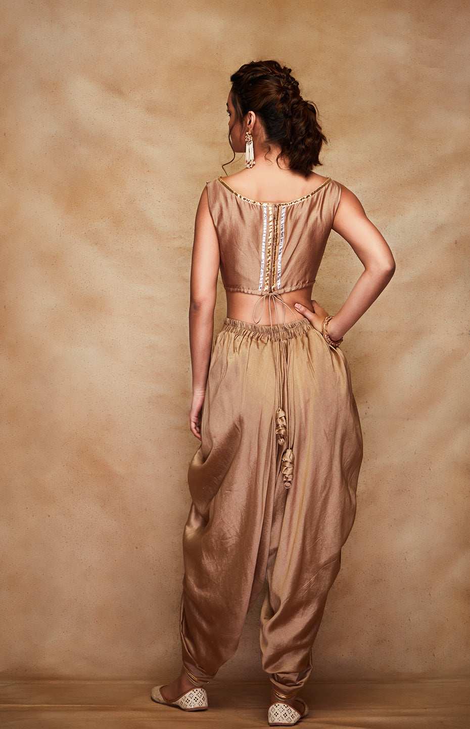 Antique Gold Chanderi Silk Gota Crop Top