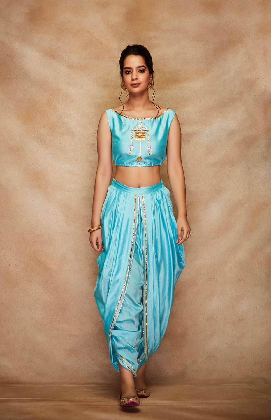 Blue Chanderi Silk Gota Crop Top